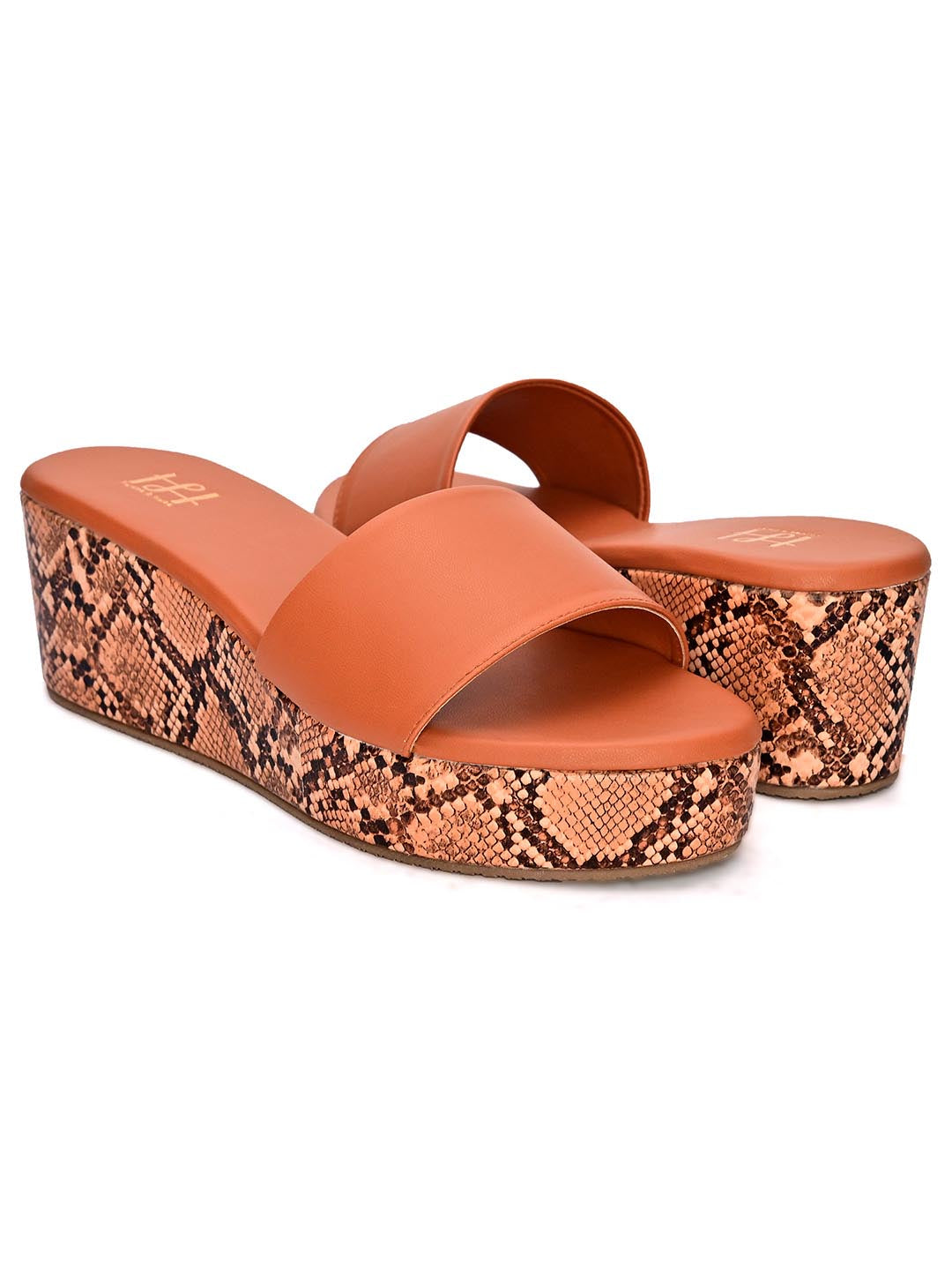 Hydes N Hues Tan Orange Wedge Heels