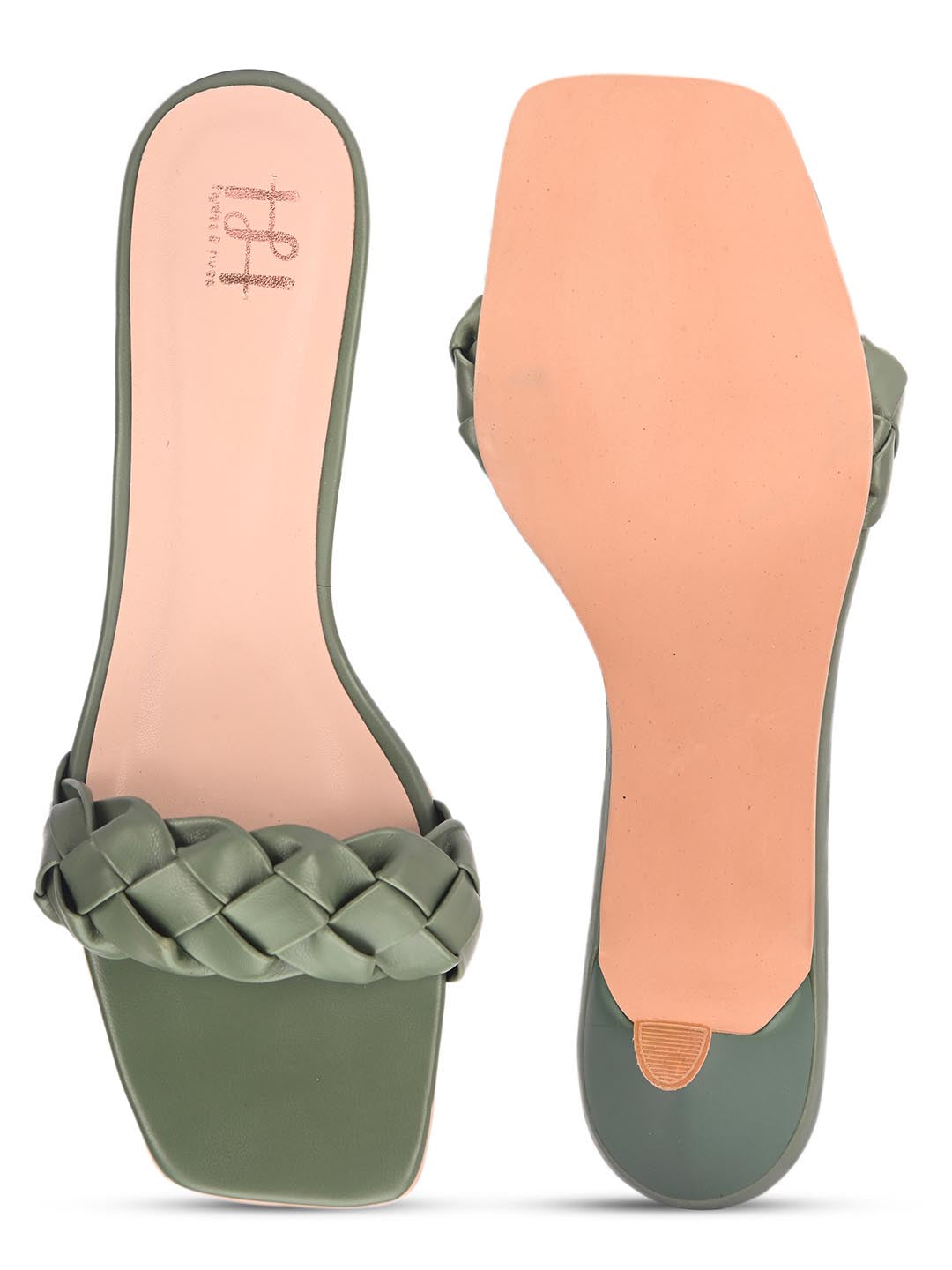 Hydes N Hues Olive Coloured Woven Design Kitten Heels