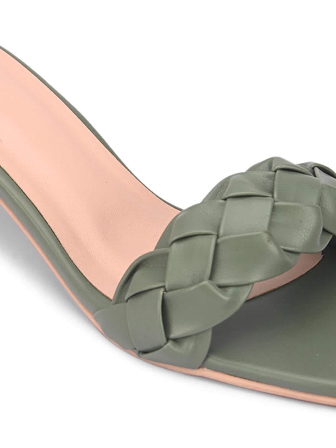 Hydes N Hues Olive Coloured Woven Design Kitten Heels