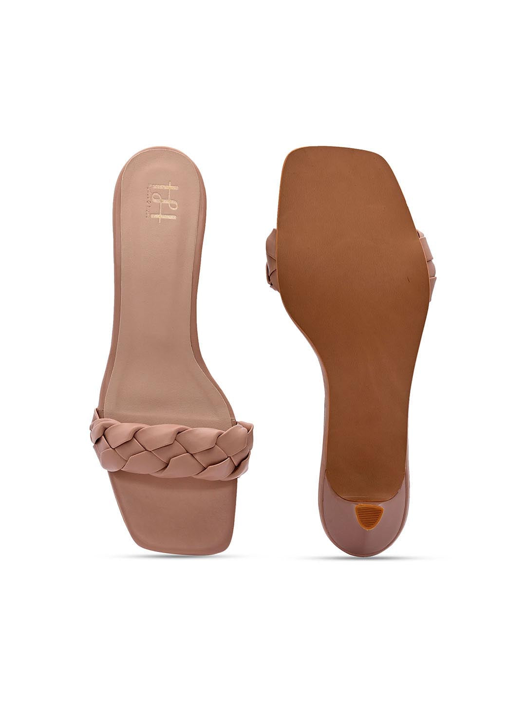 Hydes N Hues Nude-Coloured Woven Design Kitten Heels