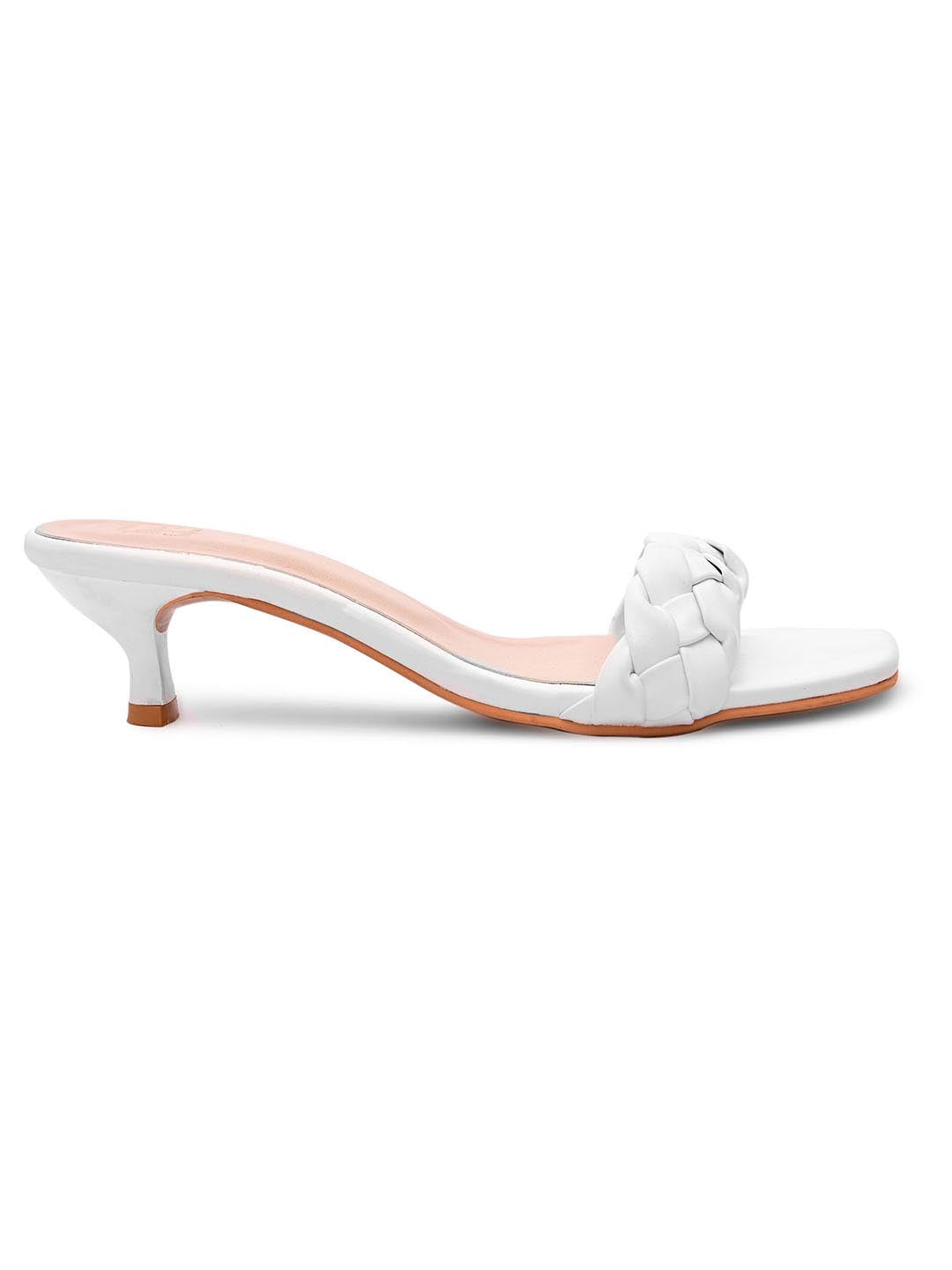 Hydes N Hues White-Coloured Woven Design Kitten Heels