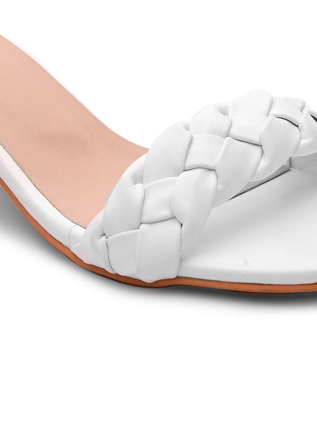 Hydes N Hues White-Coloured Woven Design Kitten Heels