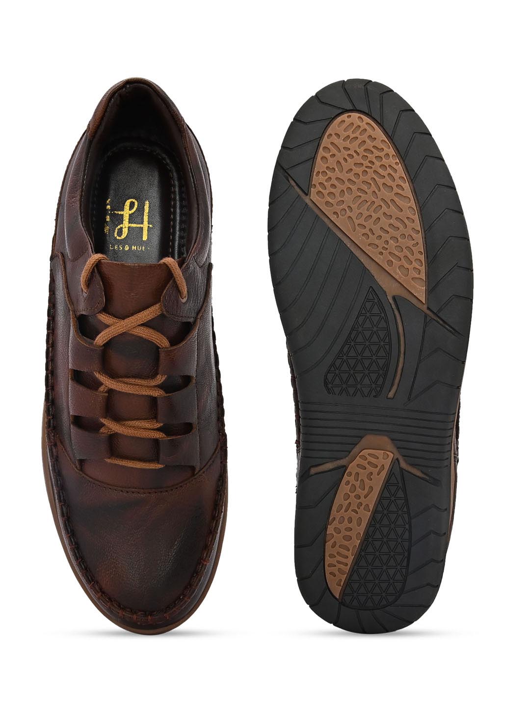 Hydes N Hues Men Brown Textured Leather Sneakers