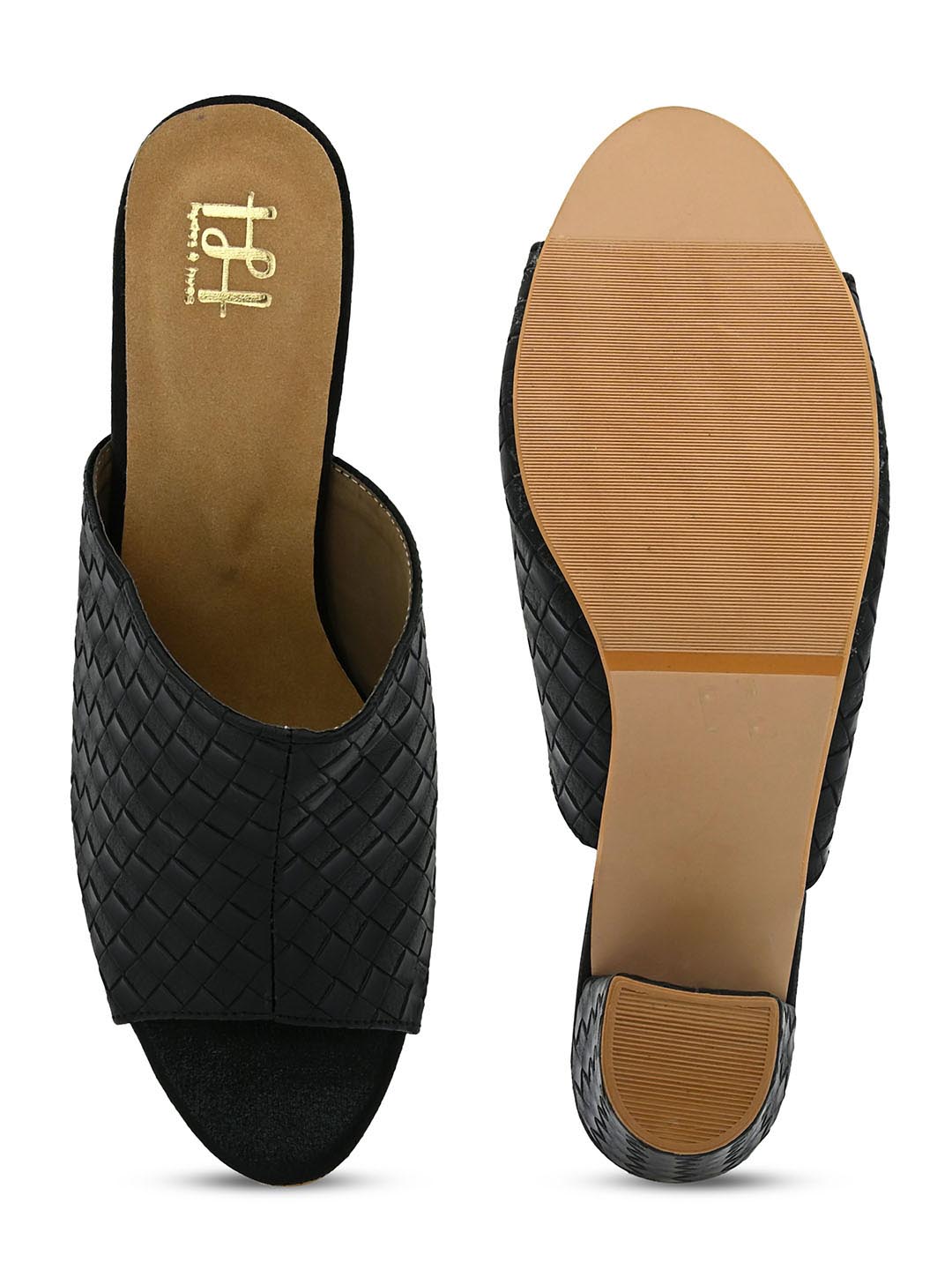 Hydes N Hues Gold-Toned Printed Block Heels