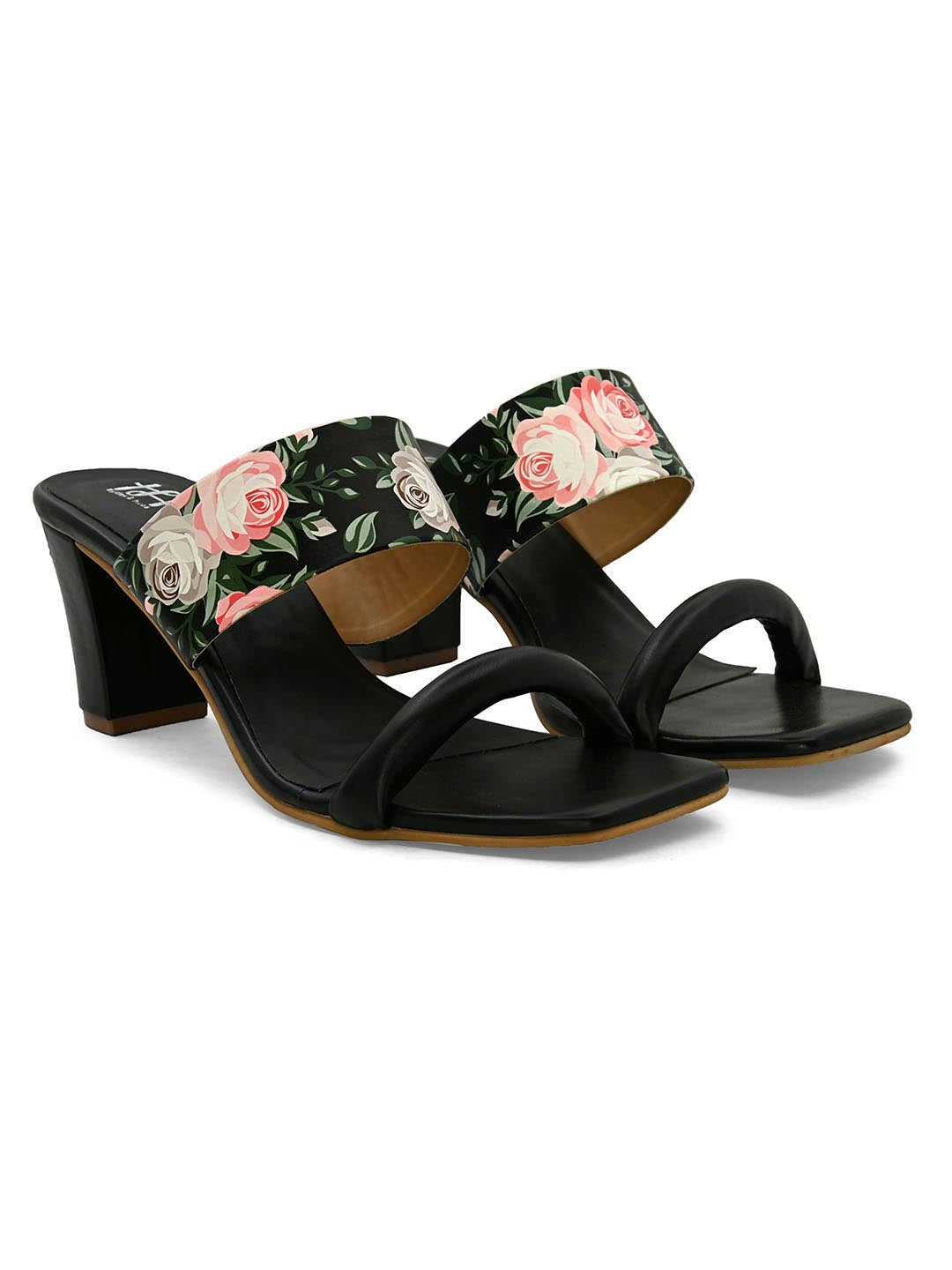 Hydes N Hues Black Printed Block Heels