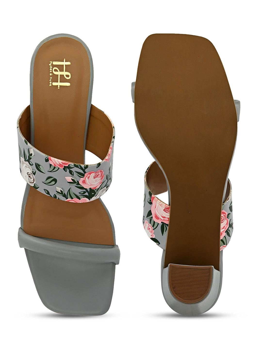 Hydes N Hues Grey Printed Block Heels