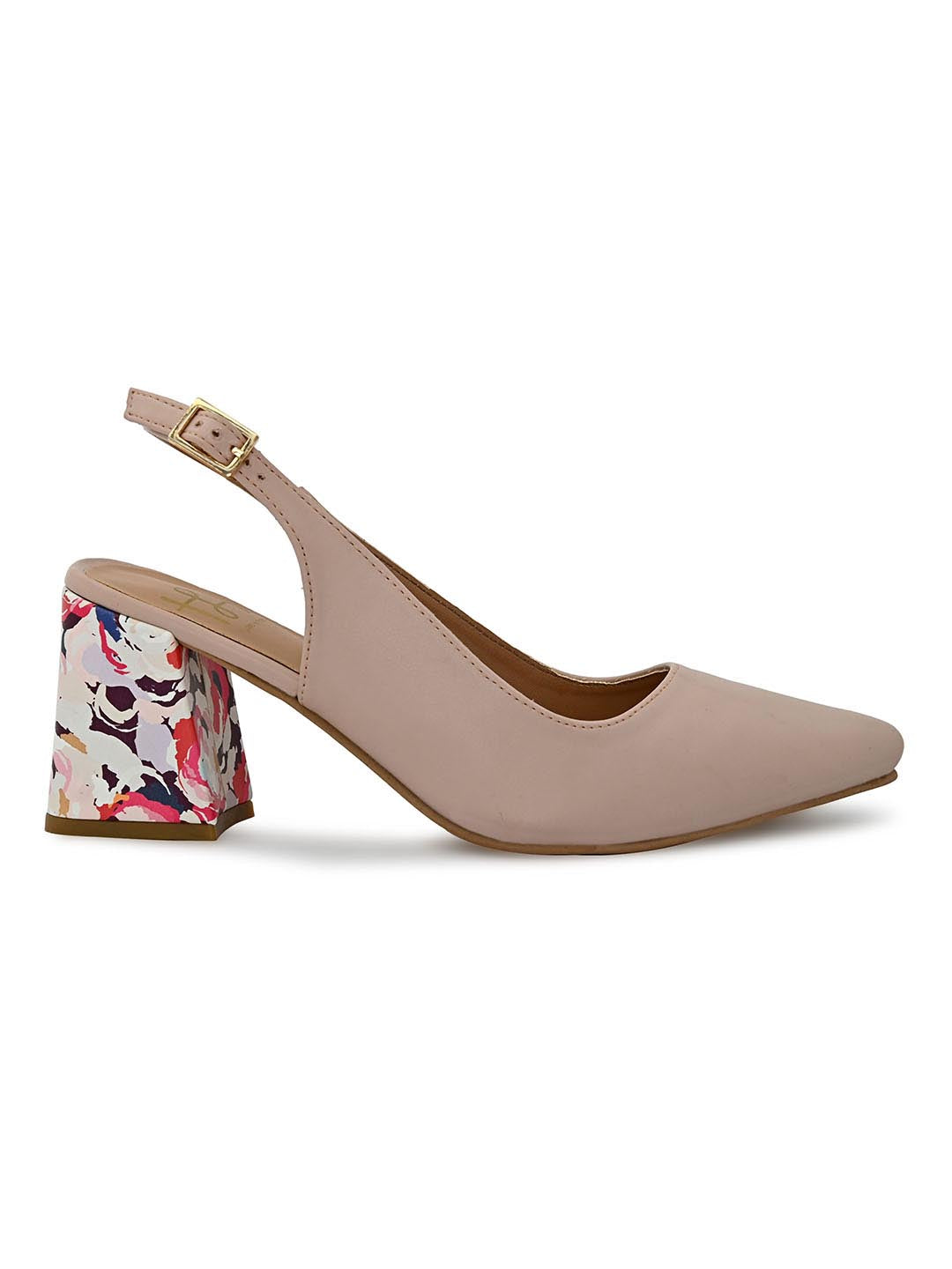 Hydes N Hues Beige Block Pumps With Printed Heels