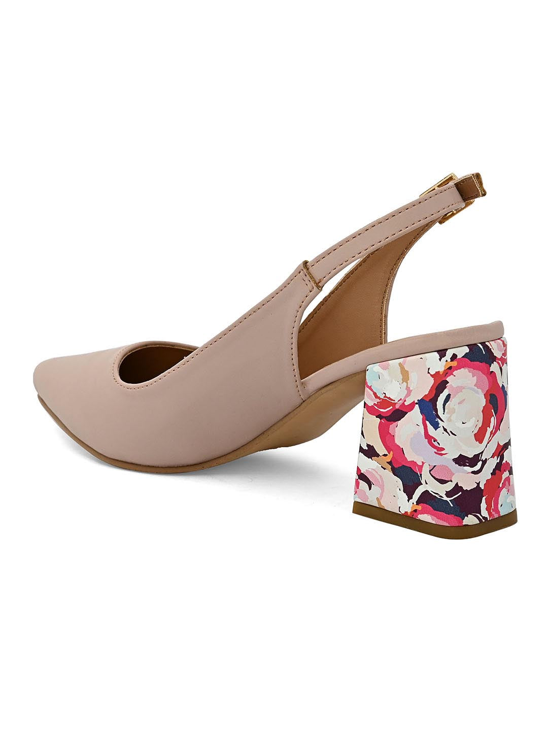 Hydes N Hues Beige Block Pumps With Printed Heels