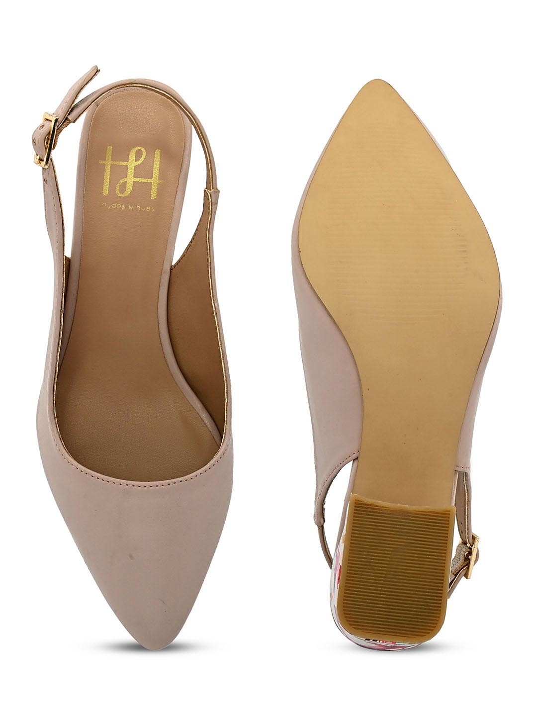 Hydes N Hues Beige Block Pumps With Printed Heels