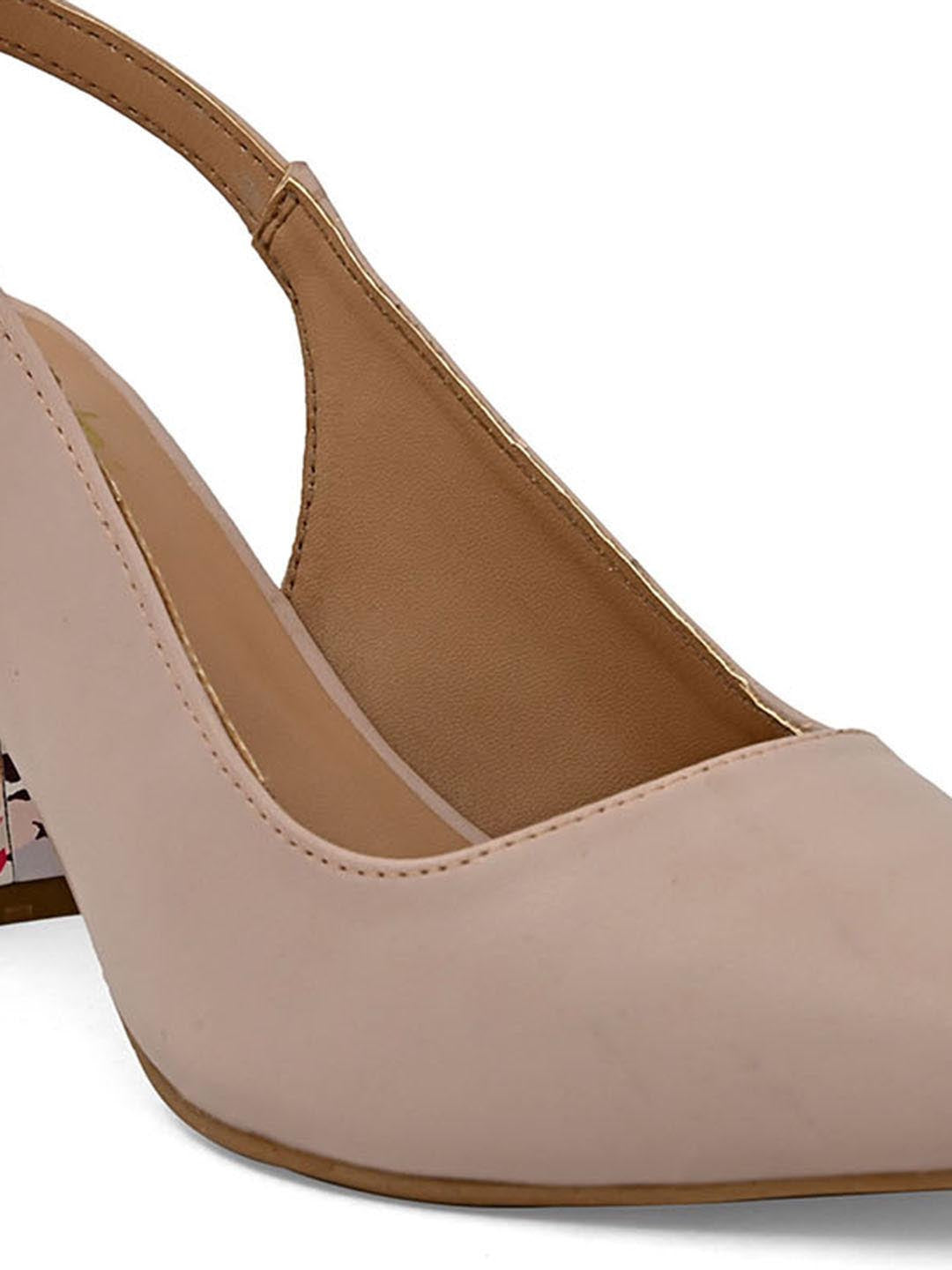 Hydes N Hues Beige Block Pumps With Printed Heels