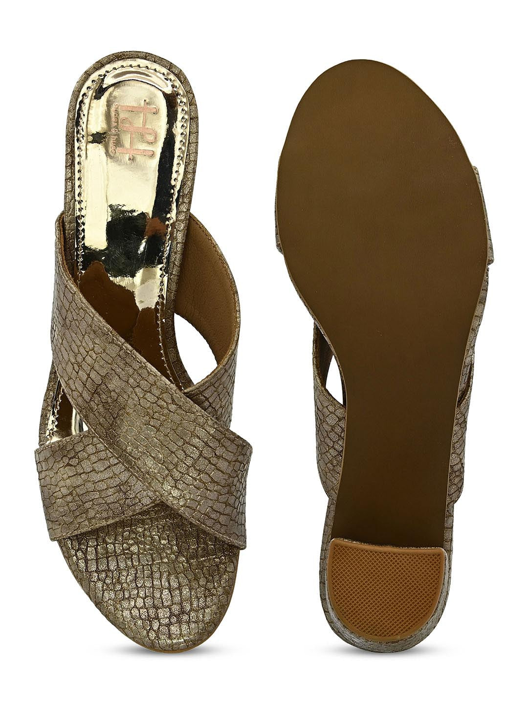 Hydes N Hues Gold-Toned Block Heels