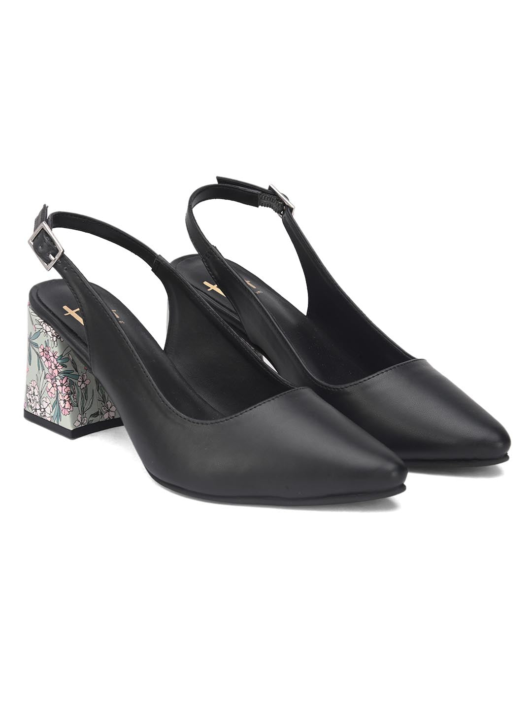 Hydes N Hues Black Block Pumps with Printed Heels