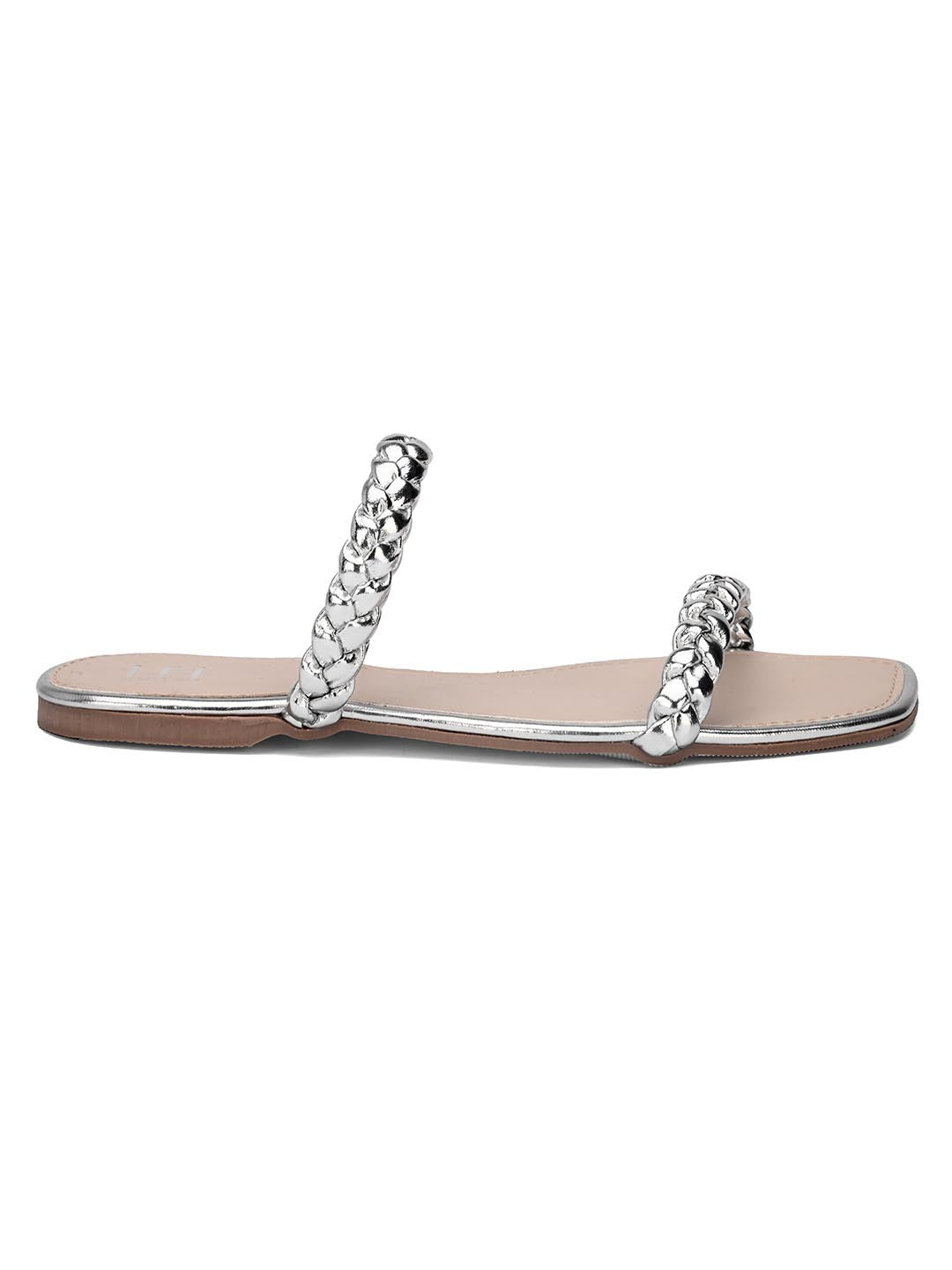 Hydes N Hues Women Silver-Toned Printed Open Toe Flats