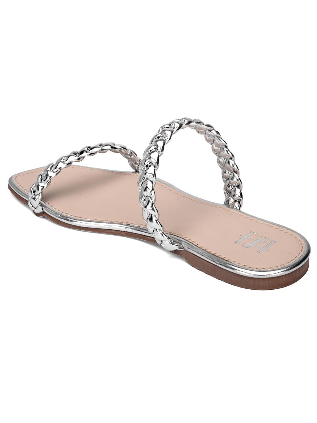 Hydes N Hues Women Silver-Toned Printed Open Toe Flats