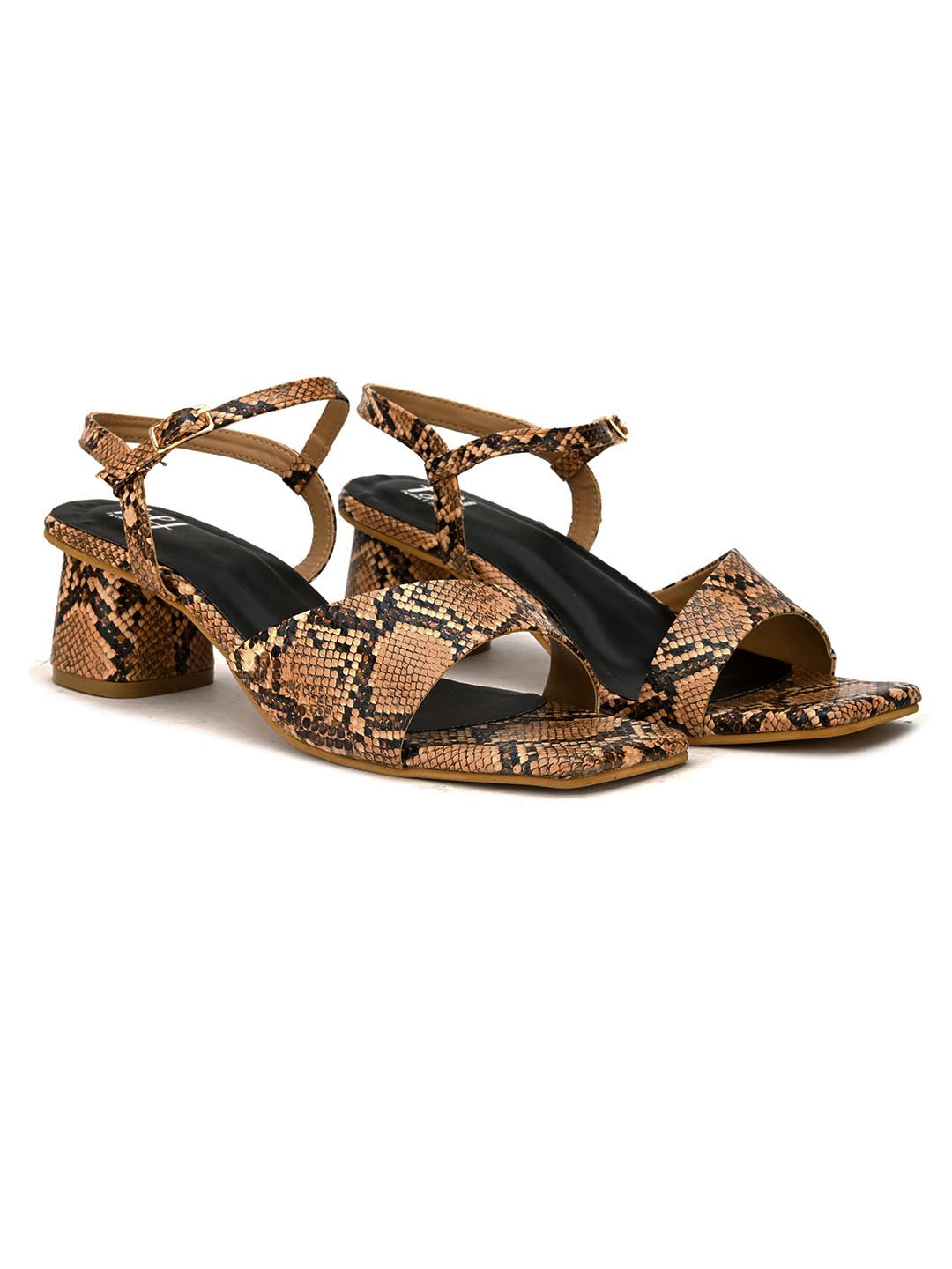 Hydes N Hues Tan Block Animal Print Sandals