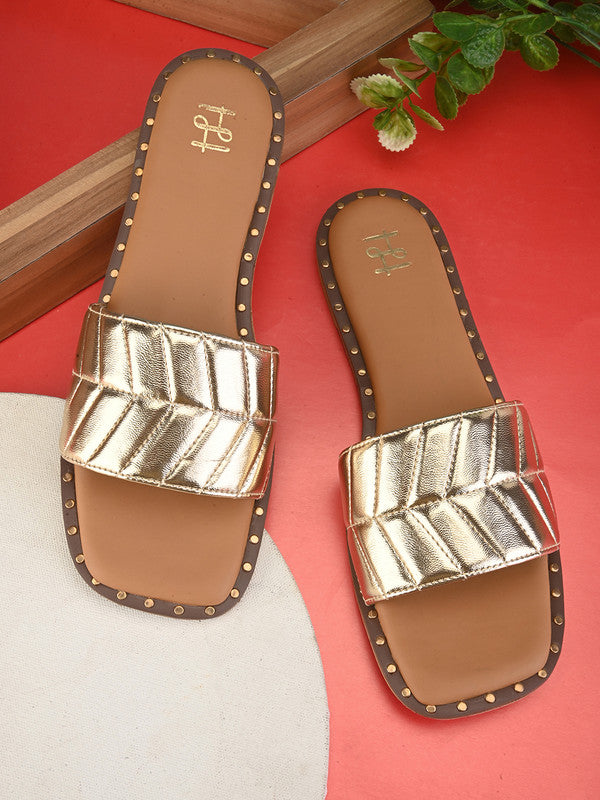 Hydes N Hues Golden Flat Sandal For Women
