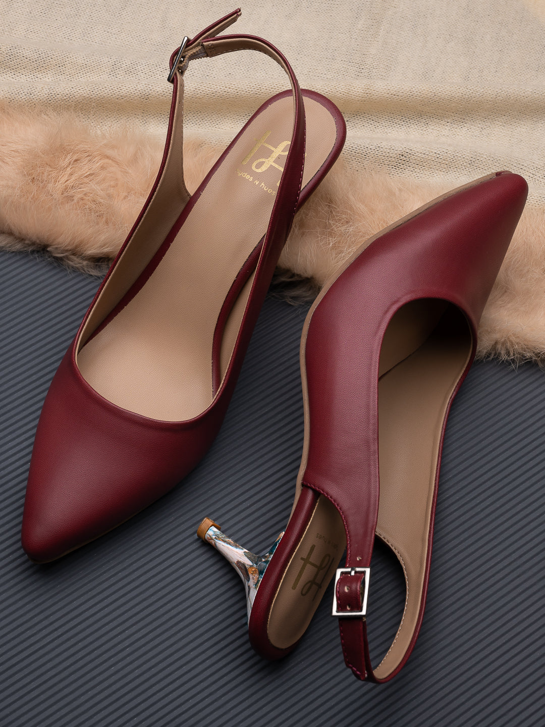 Hydes N Hues Maroon Stone Finished Kitten Heels