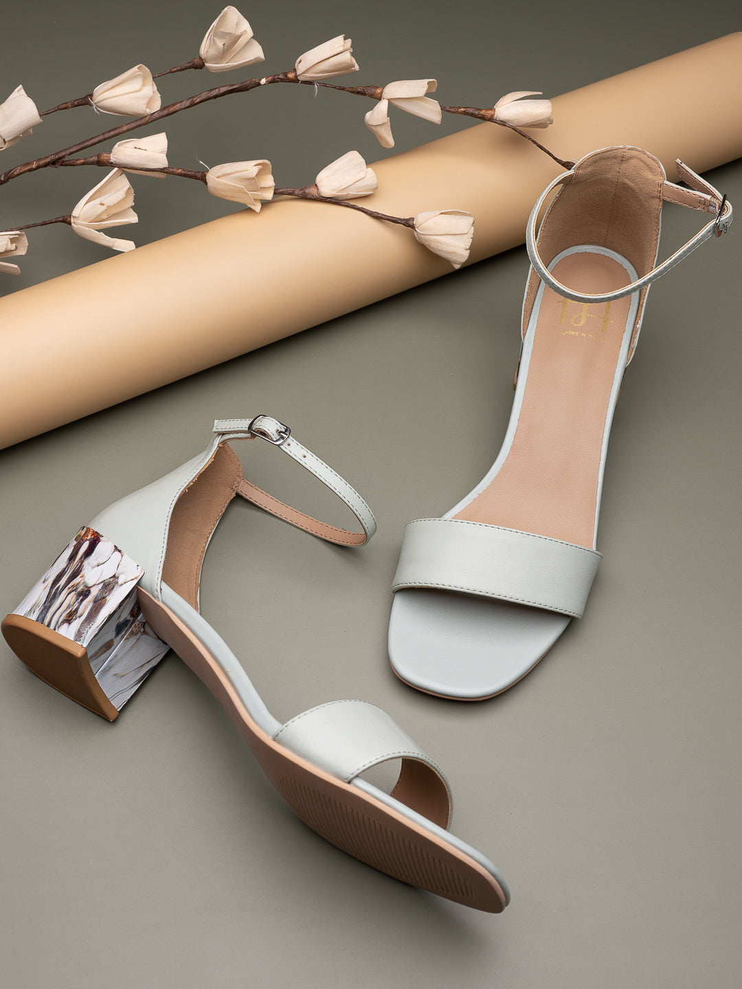 Hydes N Hues Mint Green Block Pumps with Stone Finish Heels