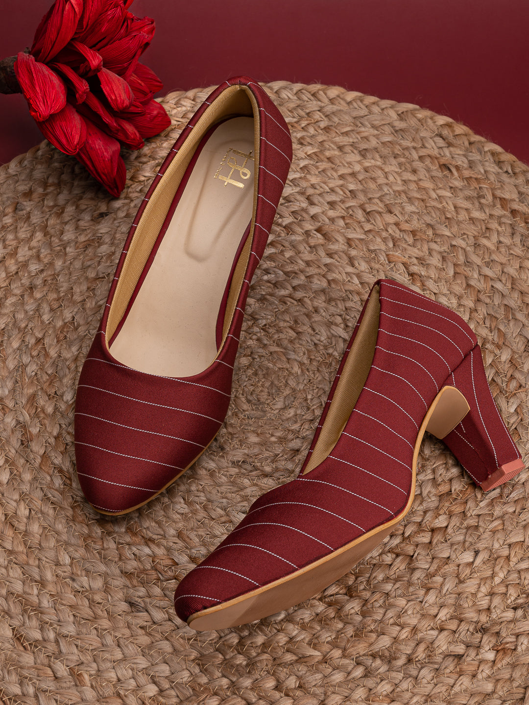 Hydes N Hues Women Red Striped Pumps