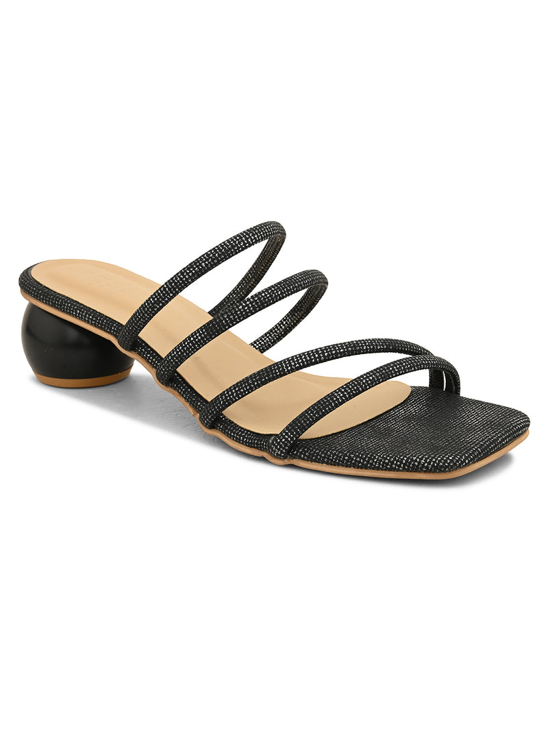 Hydes N Hues Women Black Circular Block Heel Sandals