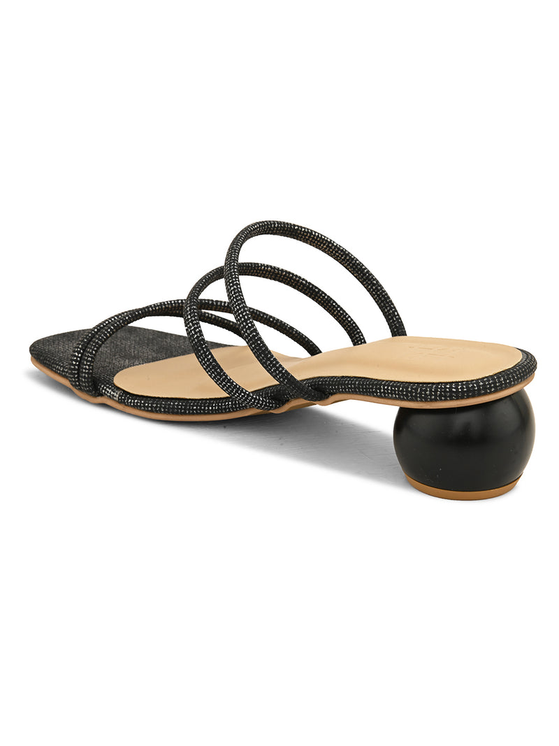 Hydes N Hues Women Black Circular Block Heel Sandals