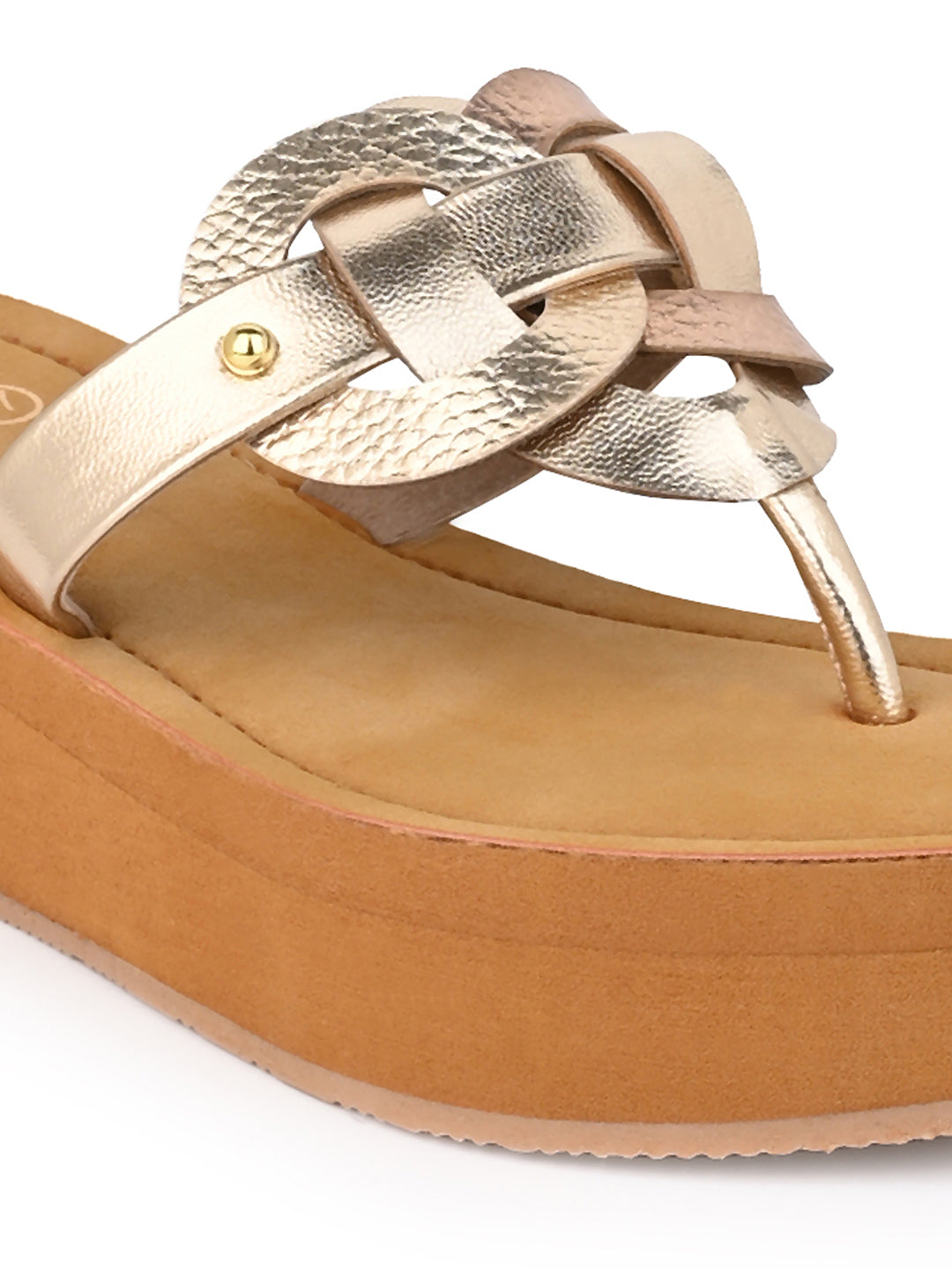 Hydes N Hues Golden Textured Design Block Heels