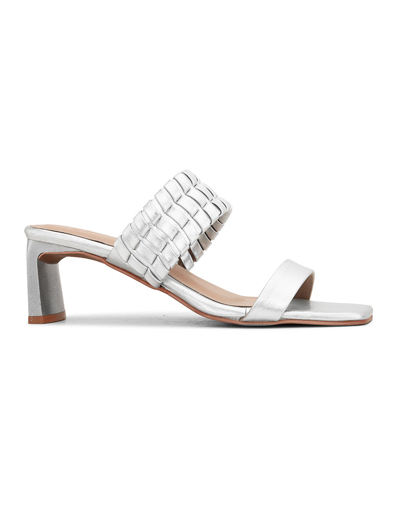 Hydes N Hues Women Silver Band Block Heel Sandals