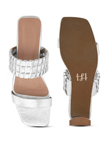 Hydes N Hues Women Silver Band Block Heel Sandals