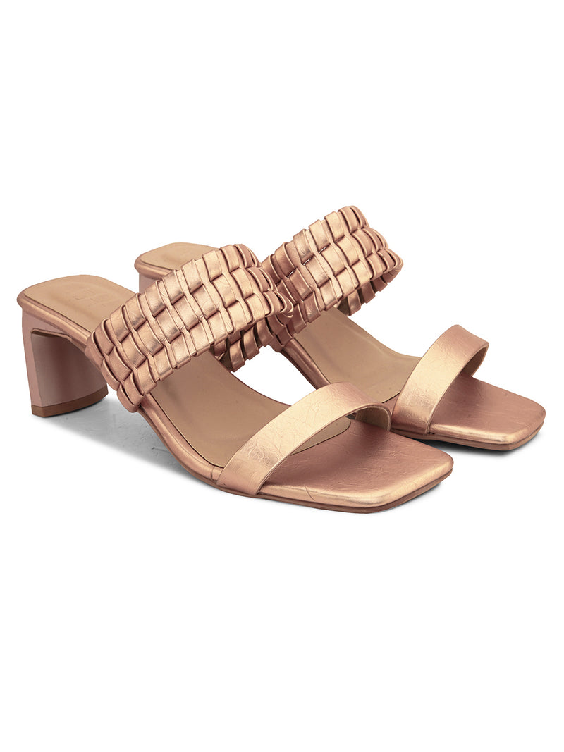 Hydes N Hues Women Rose Gold Band Block Heel Sandals