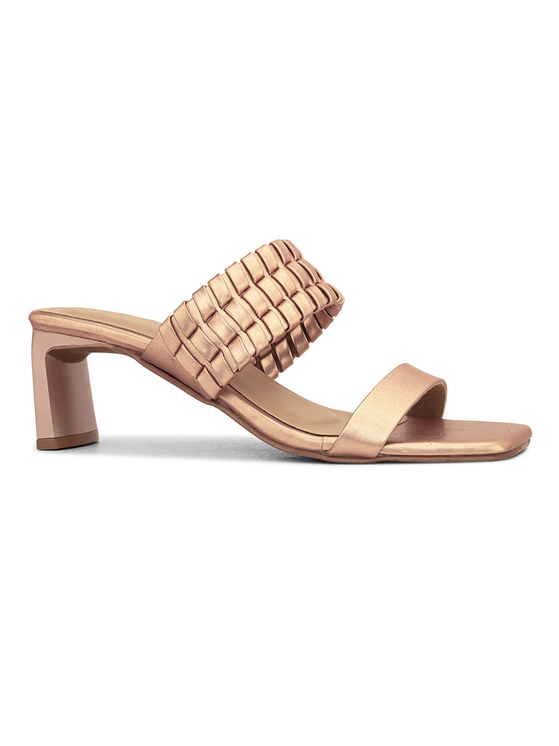 Hydes N Hues Women Rose Gold Band Block Heel Sandals