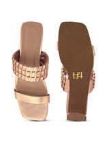 Hydes N Hues Women Rose Gold Band Block Heel Sandals