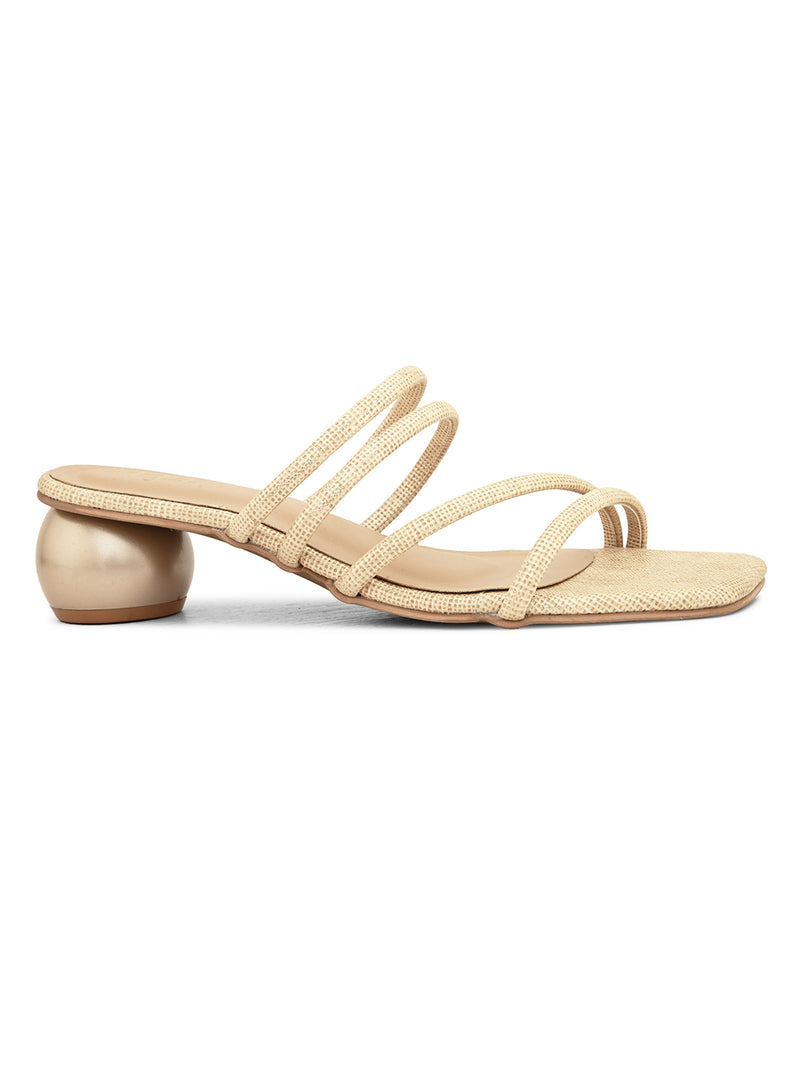 Hydes N Hues Women Cream Circular Block Heel Sandals