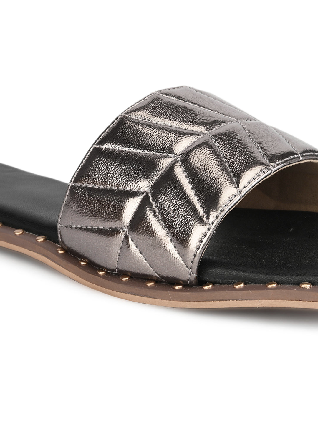 Hydes N Hues Gun Metal Flat Sandal For Women