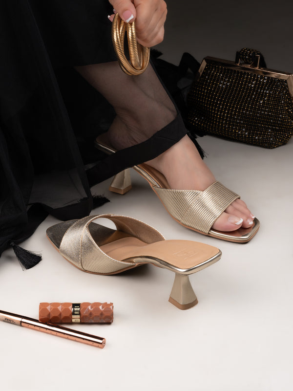 Hydes N Hues Gold Kitten Heel Sandal For Women