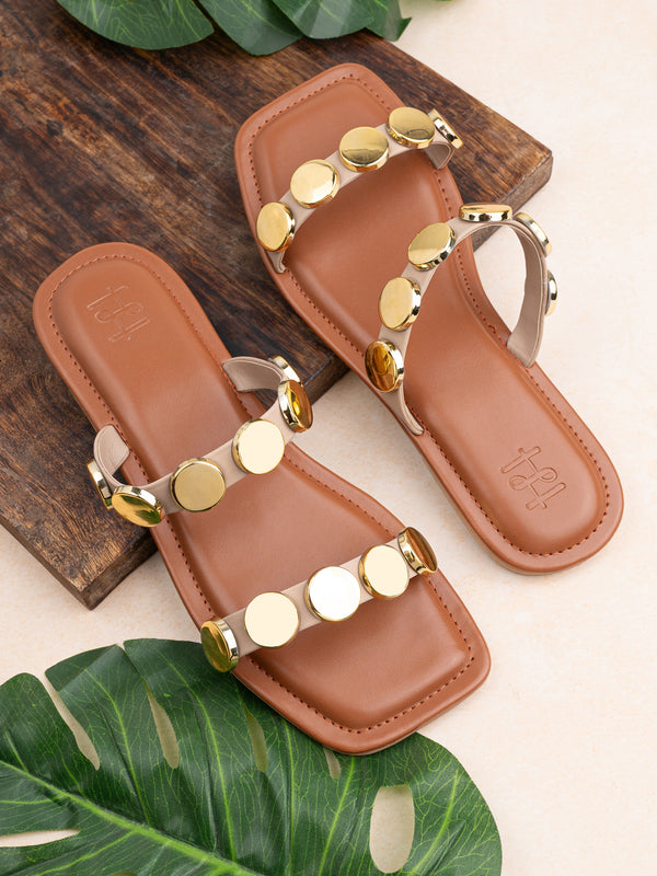 Hydes N Hues Golden coin Open toe Flats For Women