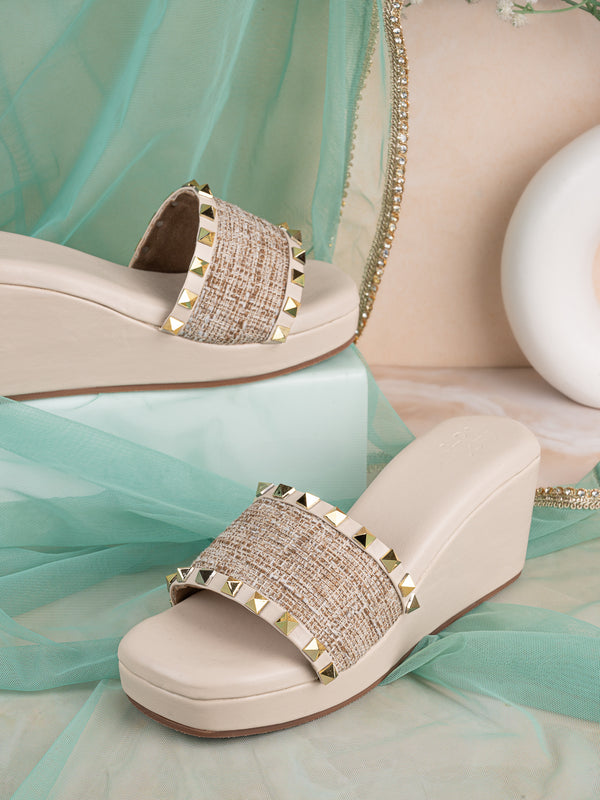 Hydes N Hues Cream Wedge Heel Sandal For Women