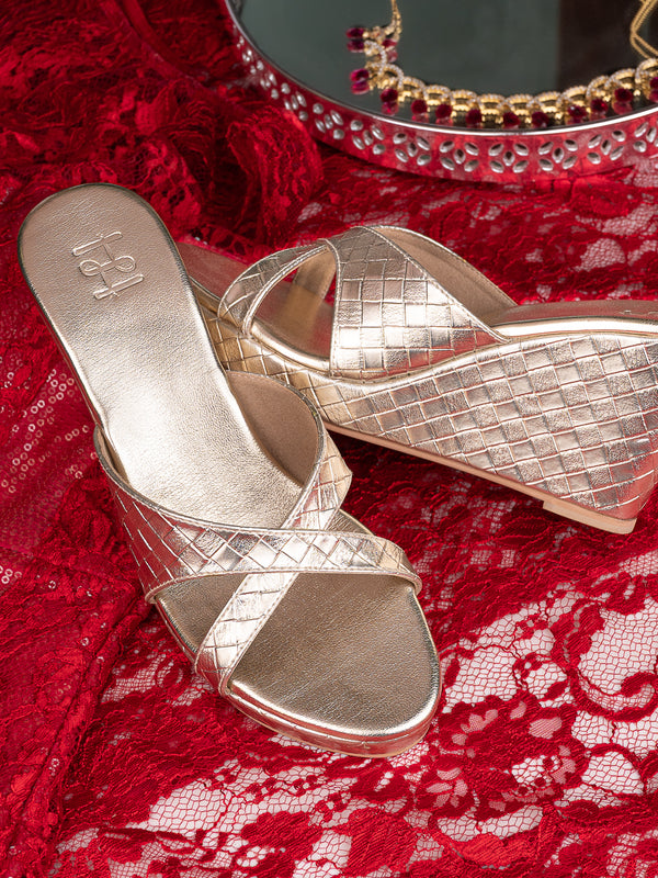 Hydes N Hues Gold Wedge Heel Sandal For Women