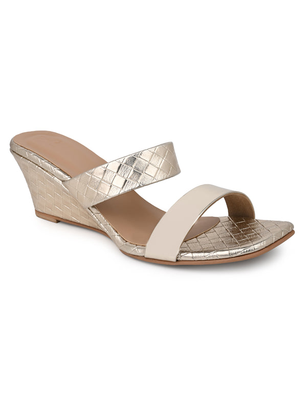 Hydes N Hues Gold Small Wedge Heel Sandal For Women