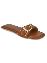 Hydes N Hues Tan Buckle Flats For Women