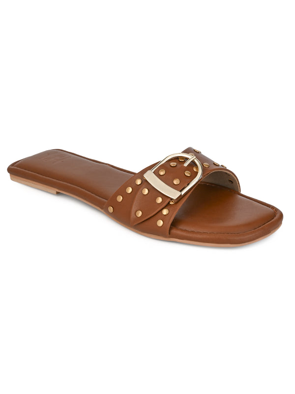 Hydes N Hues Tan Buckle Flats For Women