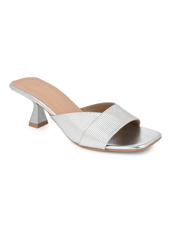 Hydes N Hues Silver Kitten Heel Sandal For Women
