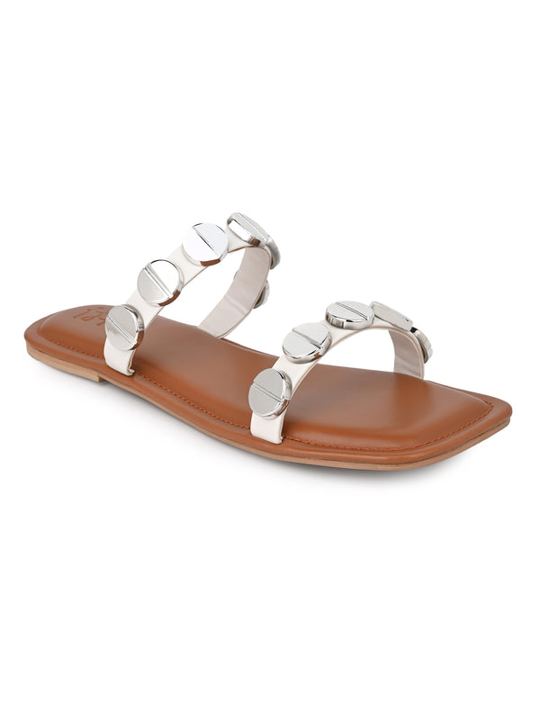 Hydes N Hues Silver coin Open toe Flats For Women