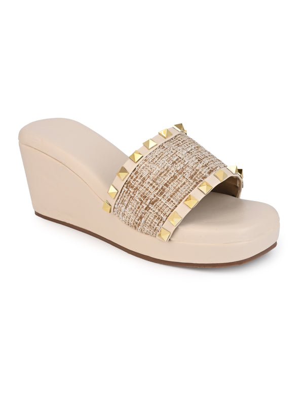 Hydes N Hues Cream Wedge Heel Sandal For Women
