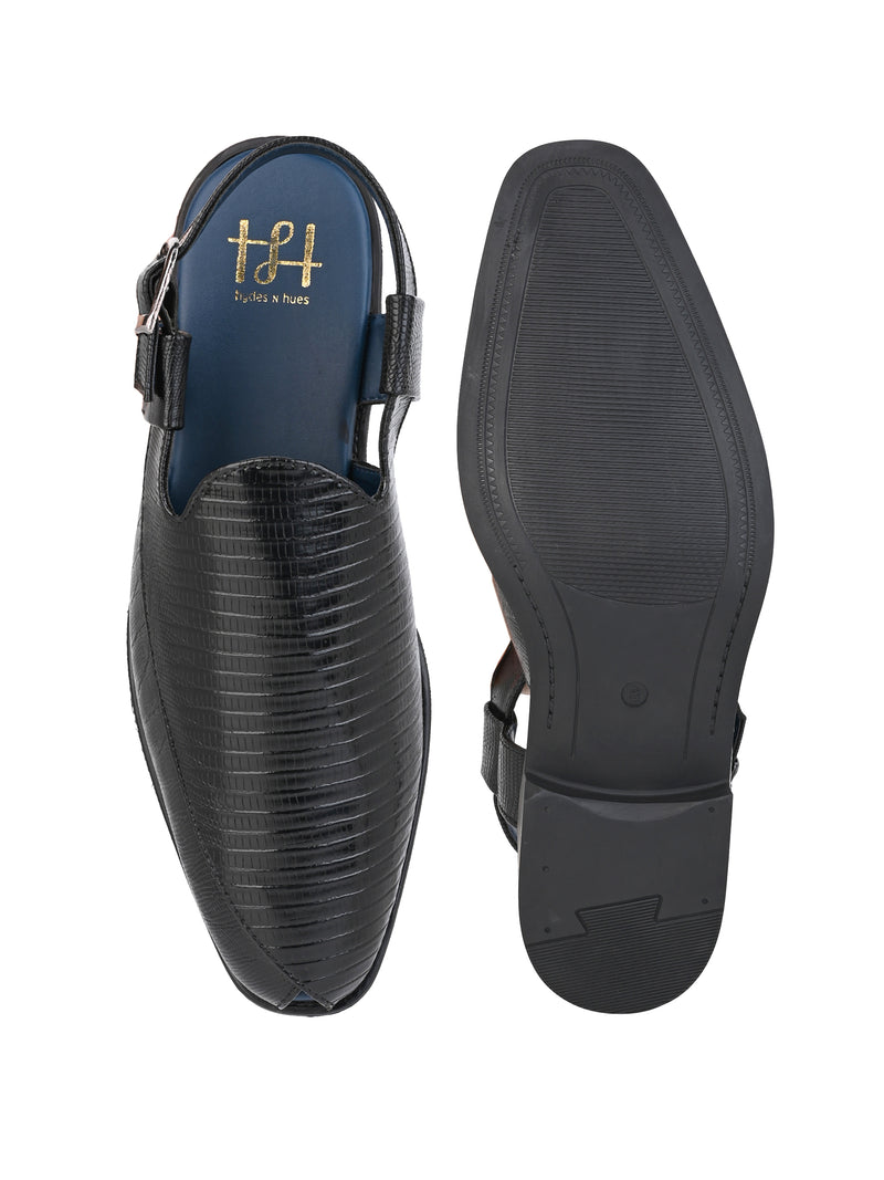 Hydes N Hues Black Formal Sandals For Men