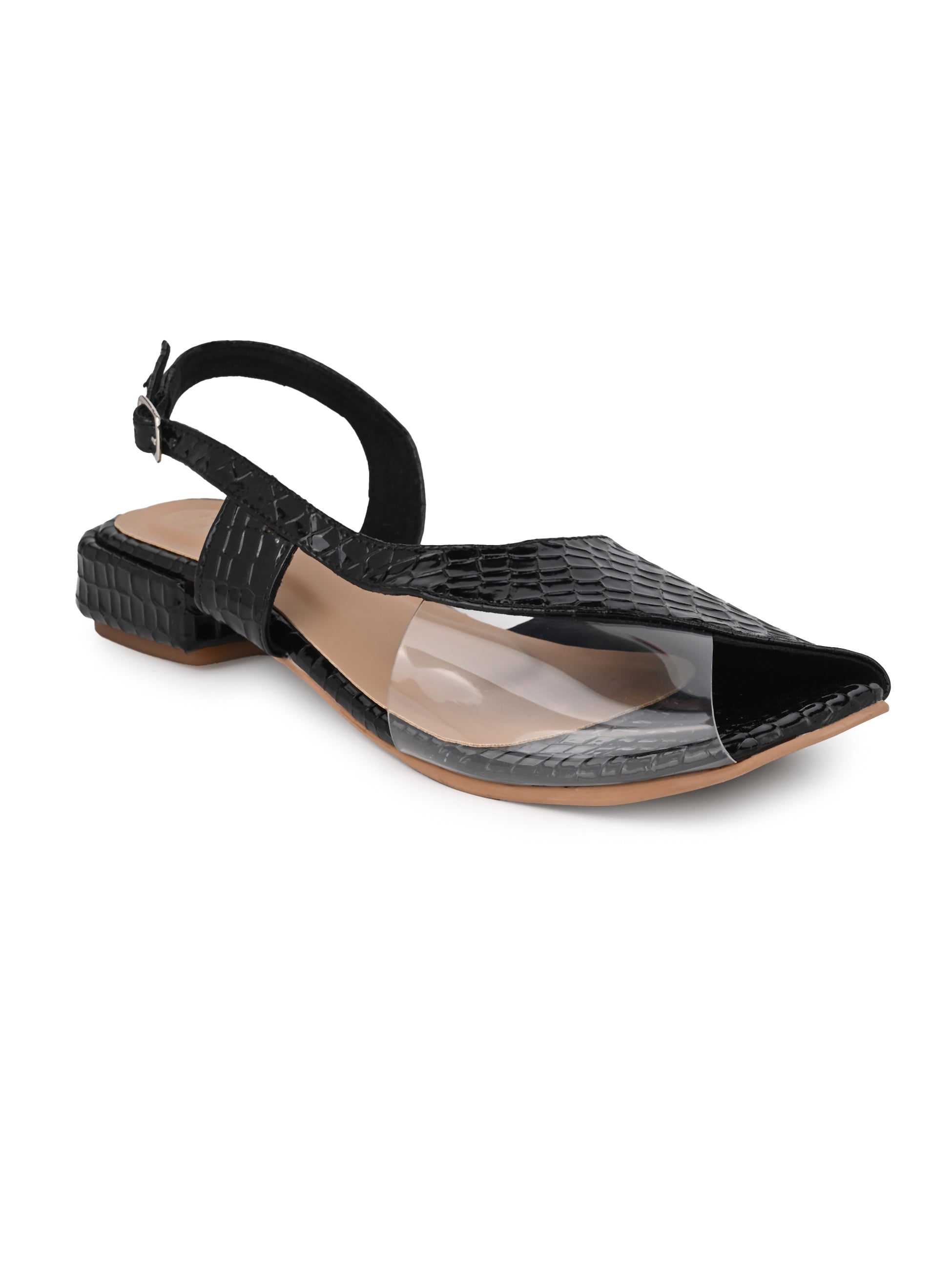 Hydes N hues Black Open Toe Flats For Women