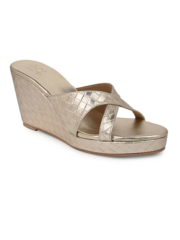 Hydes N Hues Gold Wedge Heel Sandal For Women