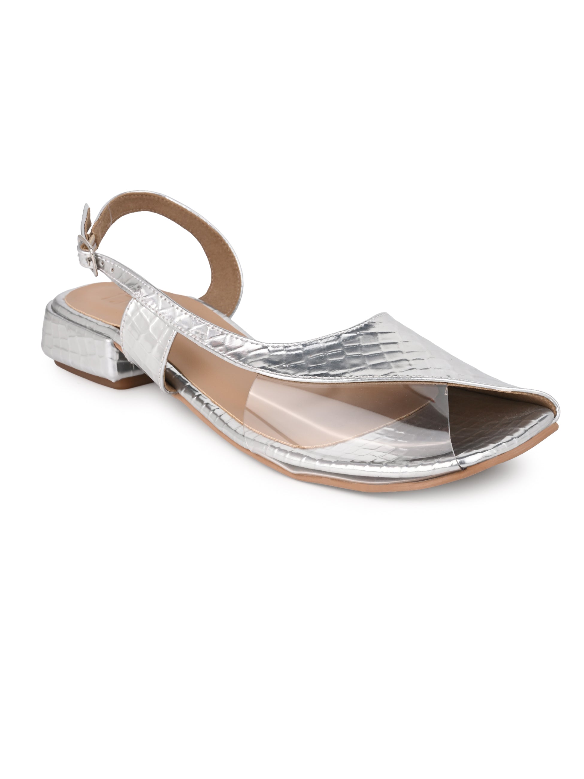 Hydes N hues Silver Open Toe Flats For Women