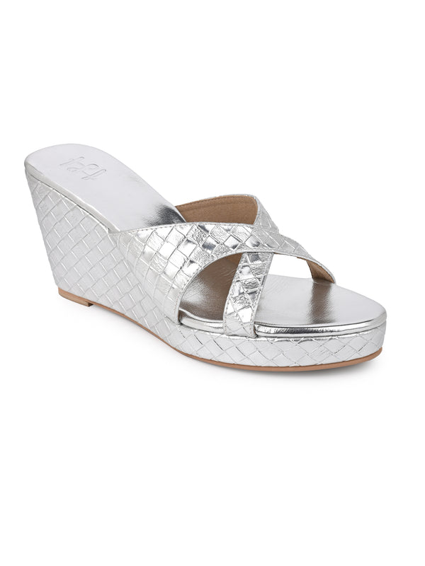 Hydes N Hues Silver Wedge Heel Sandal For Women