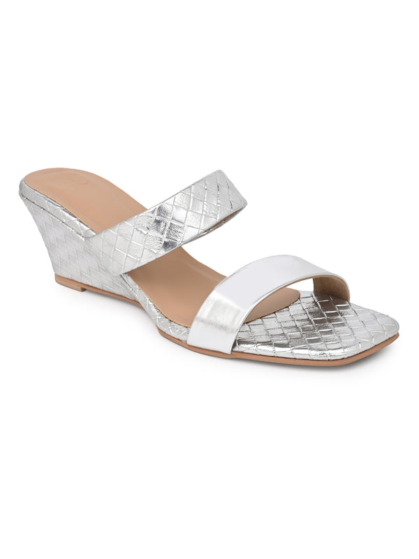 Hydes N Hues Silver Small Wedge Heel Sandal For Women