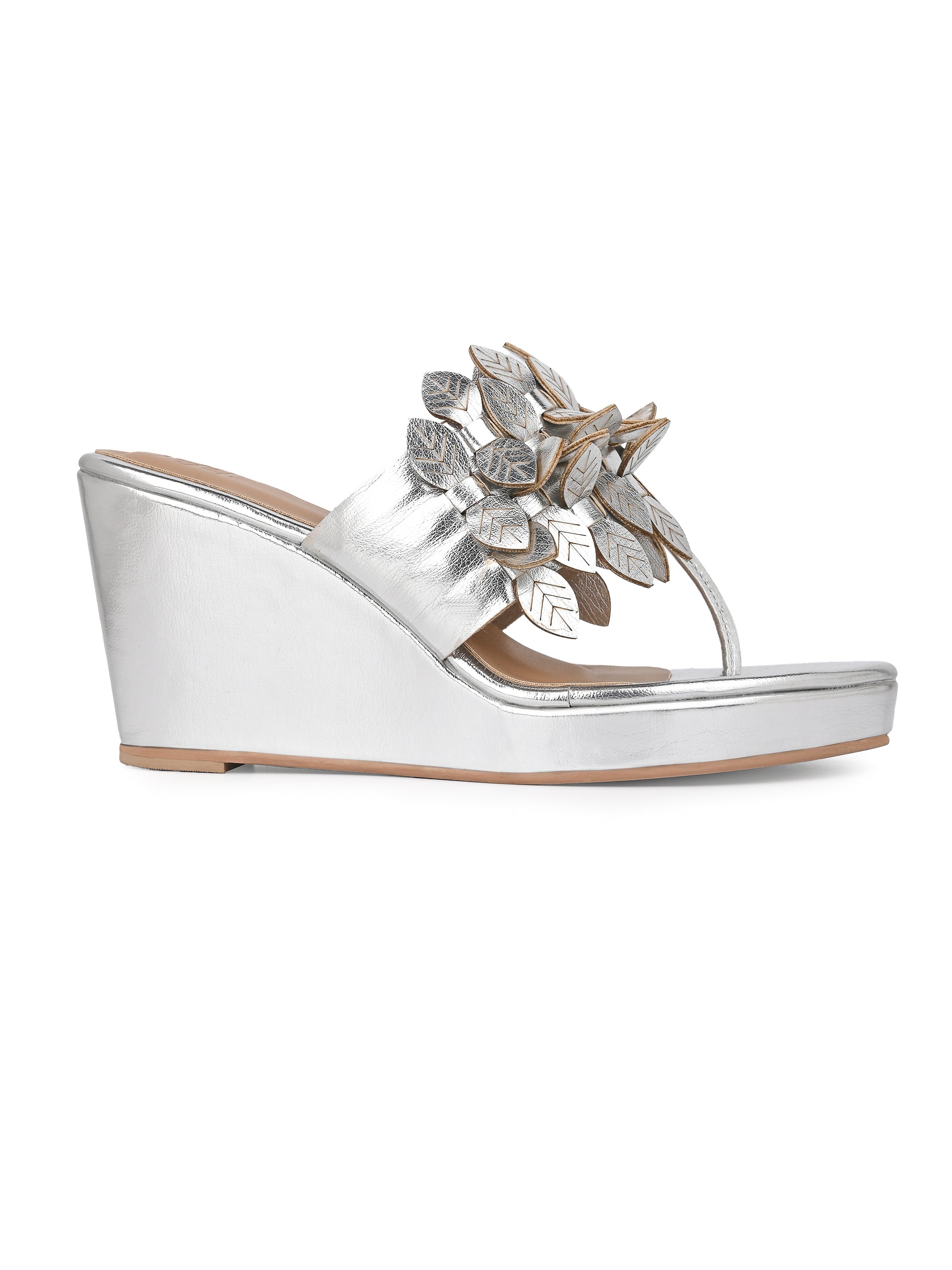 Hydes N Hues Silver Leaf Wedge Heel Sandal for Women
